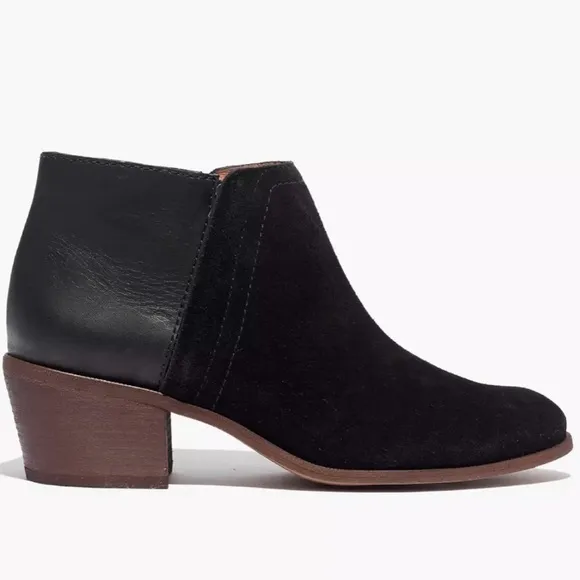 Madewell | Women’s black Cait leather/suede ankle booties, side zippers, size 11