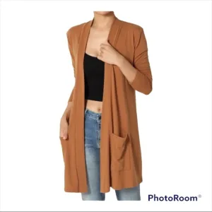 MAGASCHONI Camel Open Front Long Line 100% Cashmere Cardigan Sweater XS