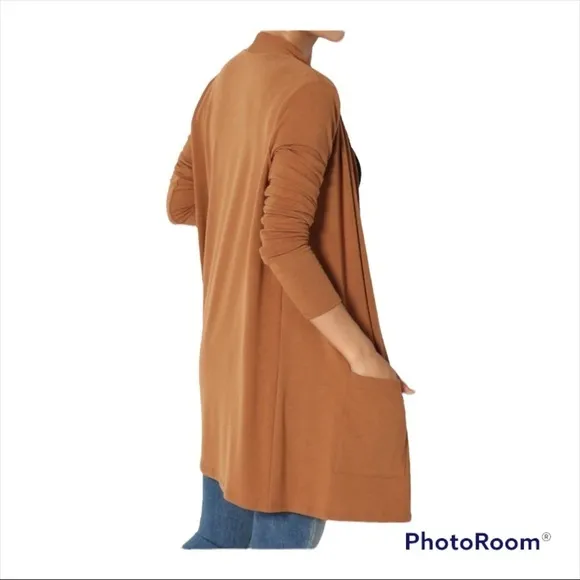 MAGASCHONI Camel Open Front Long Line 100% Cashmere Cardigan Sweater XS