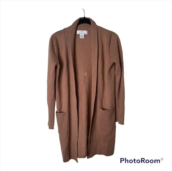 MAGASCHONI Camel Open Front Long Line 100% Cashmere Cardigan Sweater XS