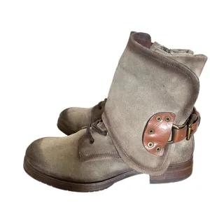 MANAS Suede/Leather Western Moto Convertible Ankle Boots Size 41/10