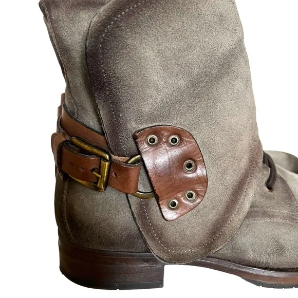 MANAS Suede/Leather Western Moto Convertible Ankle Boots Size 41/10