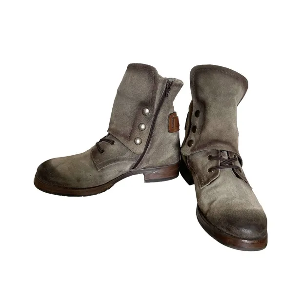 MANAS Suede/Leather Western Moto Convertible Ankle Boots Size 41/10