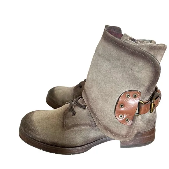MANAS Suede/Leather Western Moto Convertible Ankle Boots Size 41/10