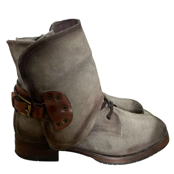 MANAS Suede/Leather Western Moto Convertible Ankle Boots Size 41/10