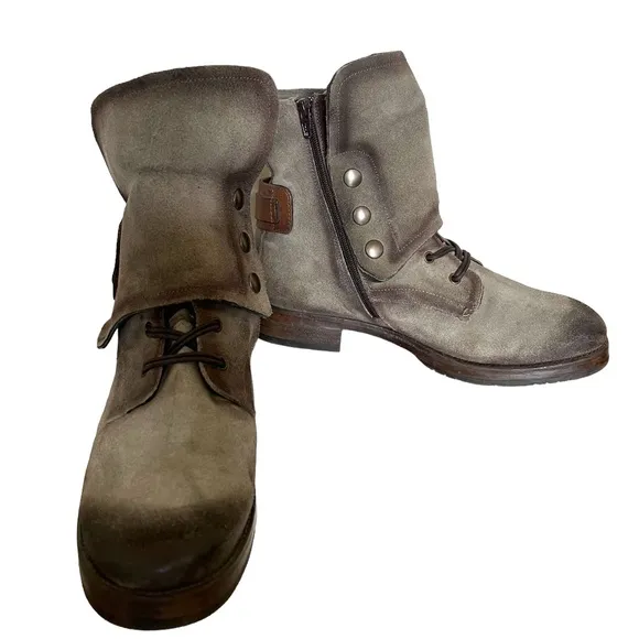 MANAS Suede/Leather Western Moto Convertible Ankle Boots Size 41/10