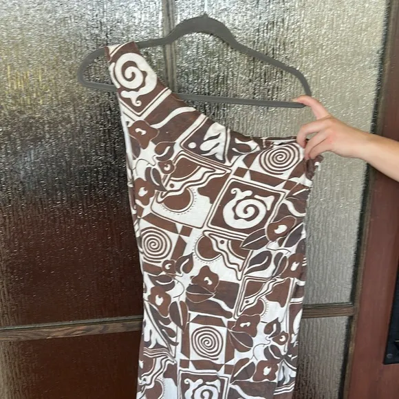 Mara Hoffman Enya Athenian Tribal Print One Shoulder Maxi Hemp Dress Sz 8