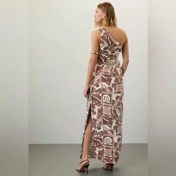 Mara Hoffman Enya Athenian Tribal Print One Shoulder Maxi Hemp Dress Sz 8