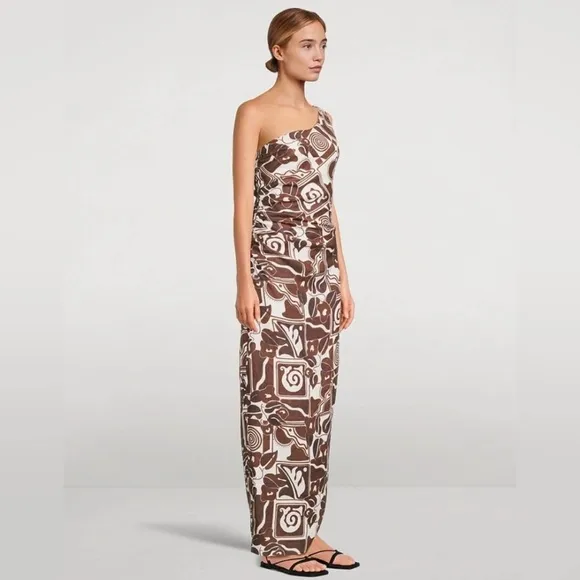 Mara Hoffman Enya Athenian Tribal Print One Shoulder Maxi Hemp Dress Sz 8