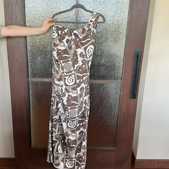 Mara Hoffman Enya Athenian Tribal Print One Shoulder Maxi Hemp Dress Sz 8
