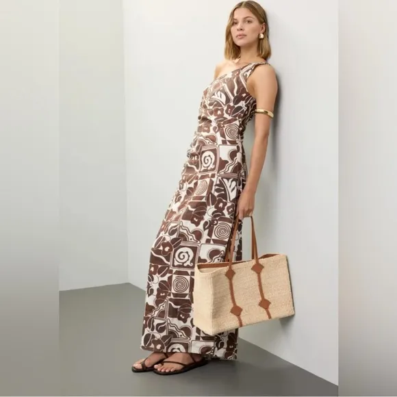 Mara Hoffman Enya Athenian Tribal Print One Shoulder Maxi Hemp Dress Sz 8