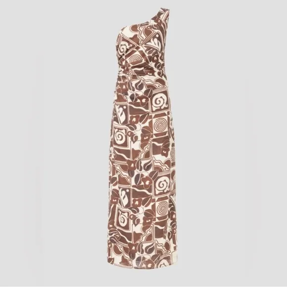Mara Hoffman Enya Athenian Tribal Print One Shoulder Maxi Hemp Dress Sz 8