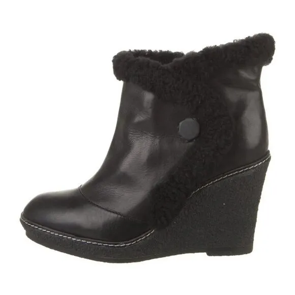 MARC by MARC JACOBS Fur Wedge Heel Ankle Combat Boots Black Size 40.5 (9.5-10)