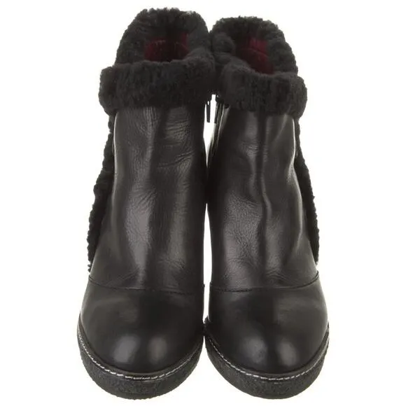 MARC by MARC JACOBS Fur Wedge Heel Ankle Combat Boots Black Size 40.5 (9.5-10)