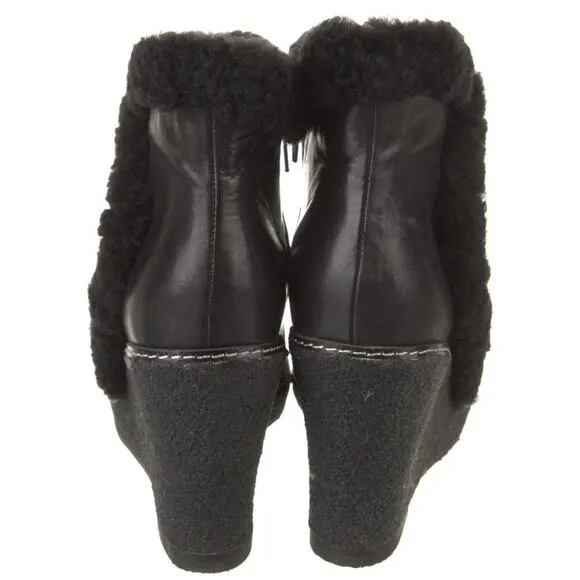 MARC by MARC JACOBS Fur Wedge Heel Ankle Combat Boots Black Size 40.5 (9.5-10)