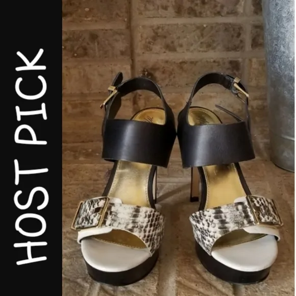 Marc Fisher Black White Smakeskin Platform Sandals