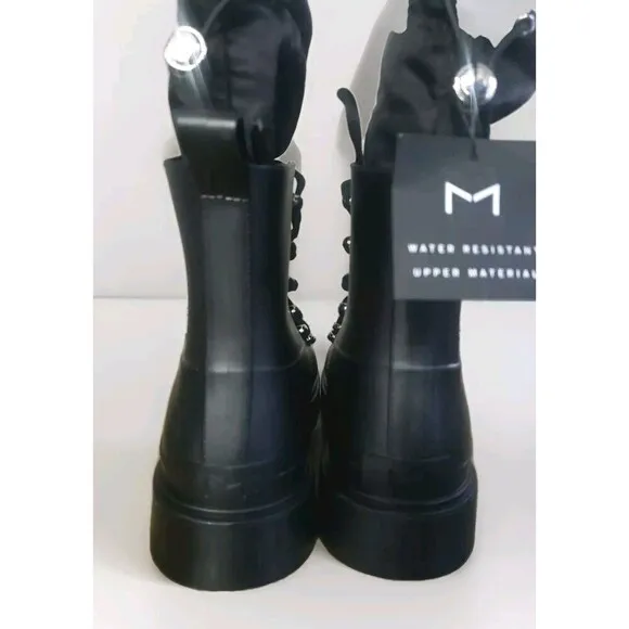 Marc Fisher Boots Womens 10M Black Combat  Lace Up Faux Fur Water Resistant  NWT