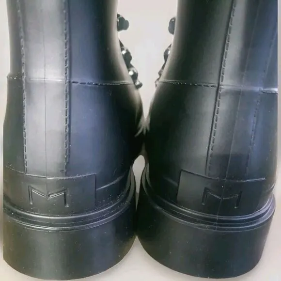 Marc Fisher Boots Womens 10M Black Combat  Lace Up Faux Fur Water Resistant  NWT