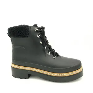 Marc Fisher Combat Rain Boots Womens 9 Chic Shiny City Fur Trim Whimsygoth