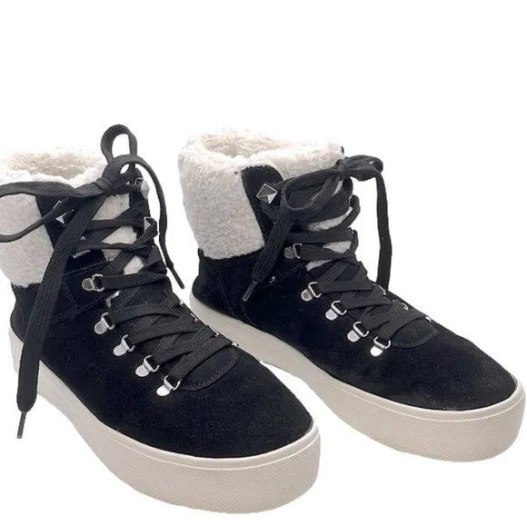 MARC Fisher Daire Faux Fur Black Suede Sneakers/Boots size 8.5