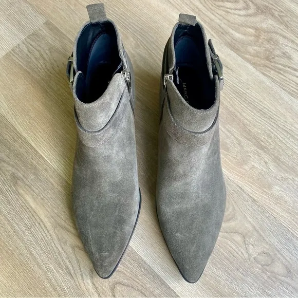 Marc Fisher Green/Gray Suede Pointed Ankle Boots w/ Buckle, Western Style, NWT