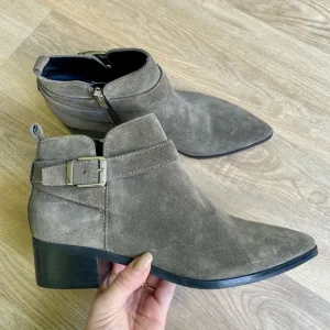 Marc Fisher Green/Gray Suede Pointed Ankle Boots w/ Buckle, Western Style, NWT