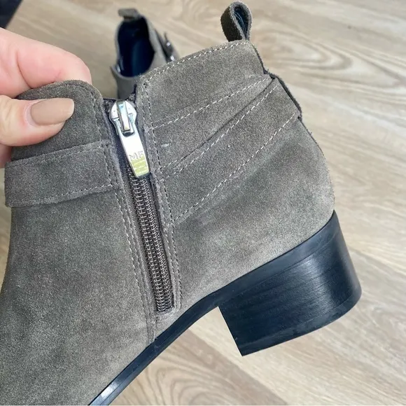 Marc Fisher Green/Gray Suede Pointed Ankle Boots w/ Buckle, Western Style, NWT