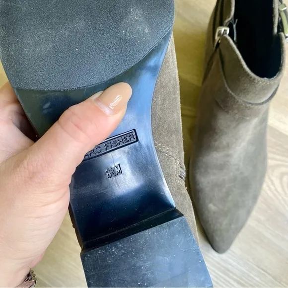 Marc Fisher Green/Gray Suede Pointed Ankle Boots w/ Buckle, Western Style, NWT