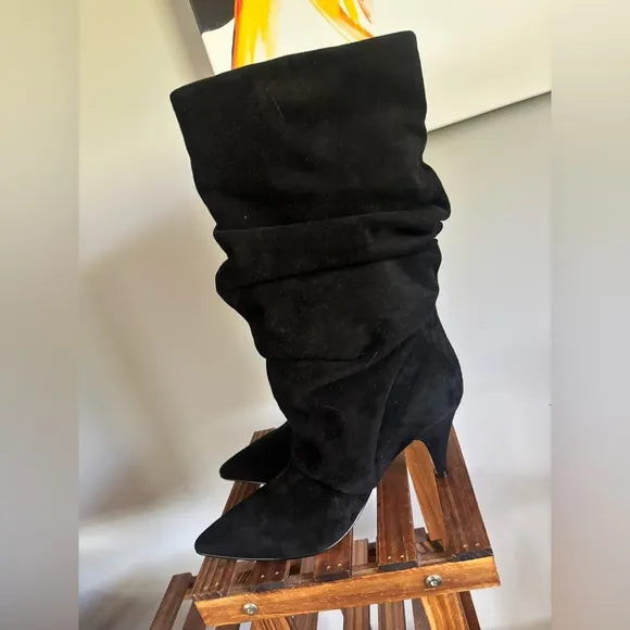 Marc Fisher Paityn Elegant Slouchb Black Suede Women's Boots