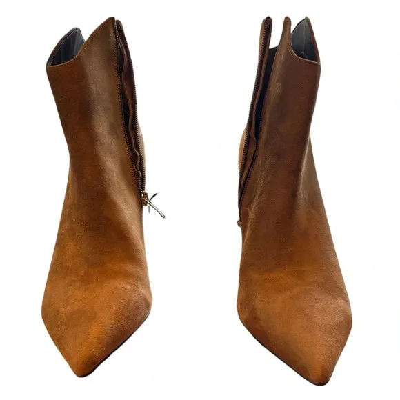 Marc Fisher Womens Cognac Brown Faux Suede Pointed Toe Ankle Boots BHFO 9787