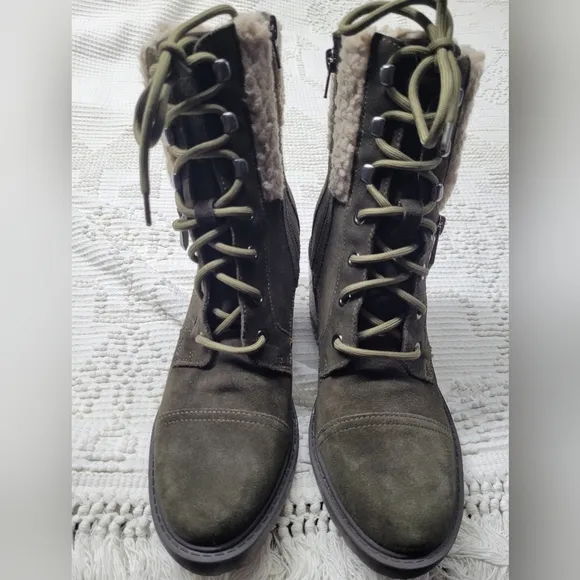 Marc Fisher Women's Olive Green Lace-Up Boots, Size 8.5M, Suede