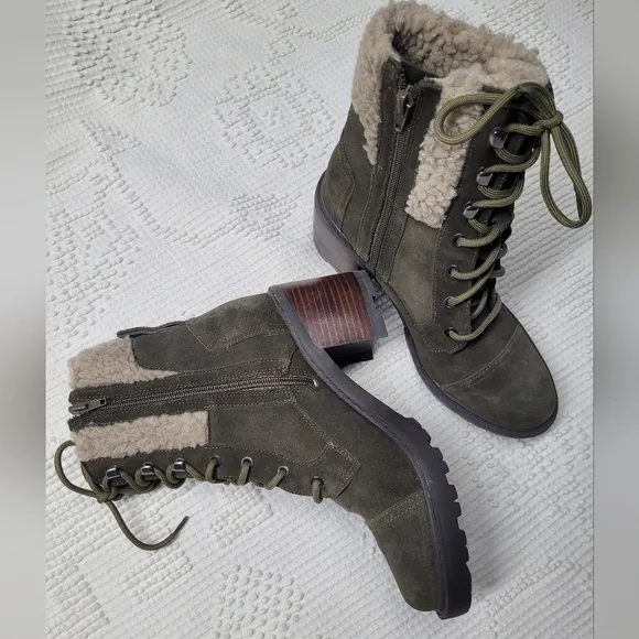 Marc Fisher Women's Olive Green Lace-Up Boots, Size 8.5M, Suede