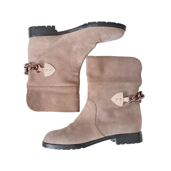 Marc Jacobs Tan Suede Chain Lug Sole Boots 37.5