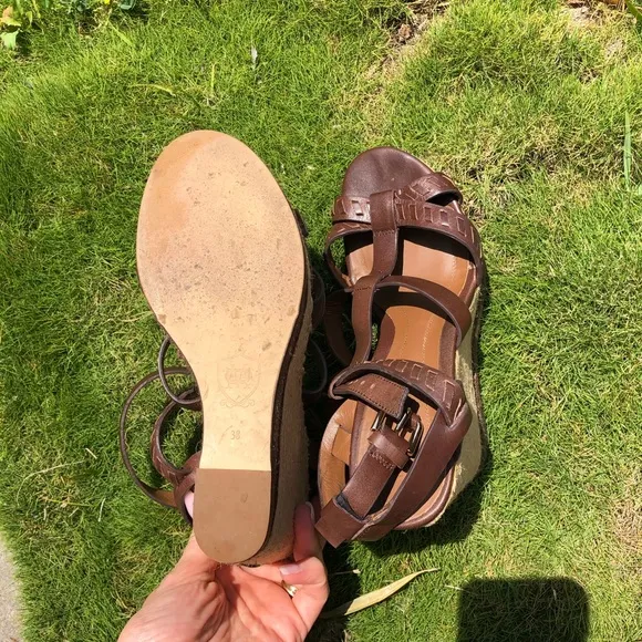 Massimo Dutti Brown Leather Platform Sandals size 8