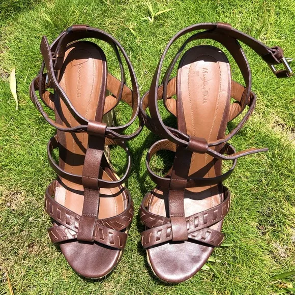 Massimo Dutti Brown Leather Platform Sandals size 8