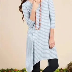 MATILDA JANE Blue Tan Grey Gray Stripe Her Majesty Dress Tunic‎ Top Womens Sz XL