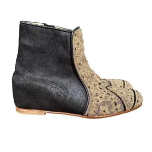 Meher Kakalia Black Gold Tan Hand Beaded Leather Boots - Size 36