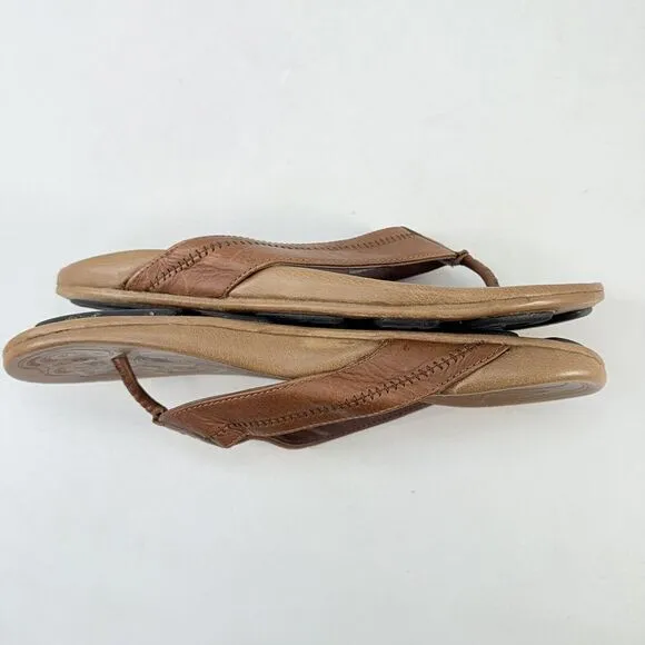 Mens OluKai Nui Brown Leather Flip Flop Thong Sandals Beach Size 14