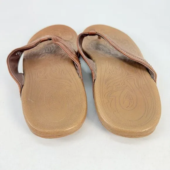 Mens OluKai Nui Brown Leather Flip Flop Thong Sandals Beach Size 14