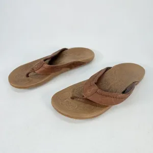 Mens OluKai Nui Brown Leather Flip Flop Thong Sandals Beach Size 14