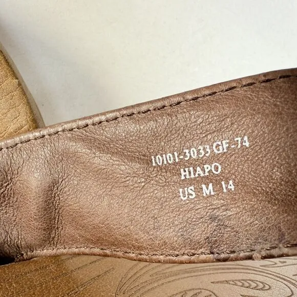 Mens OluKai Nui Brown Leather Flip Flop Thong Sandals Beach Size 14