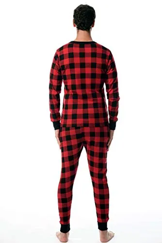 Men's Printed Thermal Set (Buffalo Plaid Red/Black, Large)