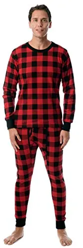 Men's Printed Thermal Set (Buffalo Plaid Red/Black, Large)
