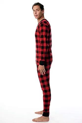 Men's Printed Thermal Set (Buffalo Plaid Red/Black, Large)
