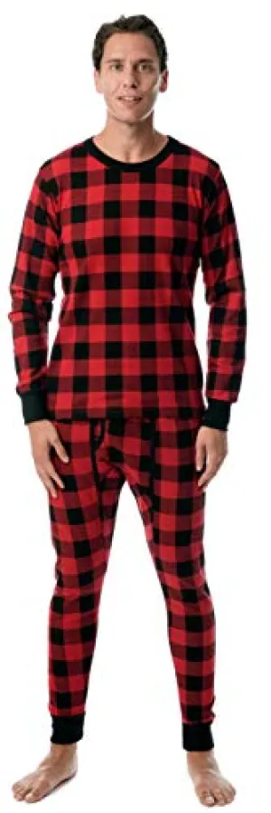 Men's Printed Thermal Set (Buffalo Plaid Red/Black, Large)