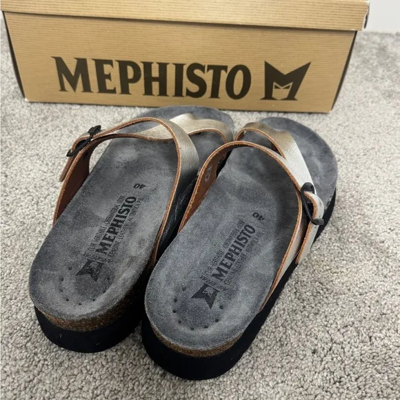 Mephisto Helen Stella/Silver Gray Leather Sandals Sz 40/us8
