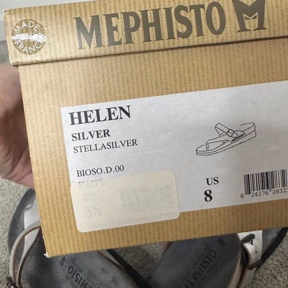 Mephisto Helen Stella/Silver Gray Leather Sandals Sz 40/us8