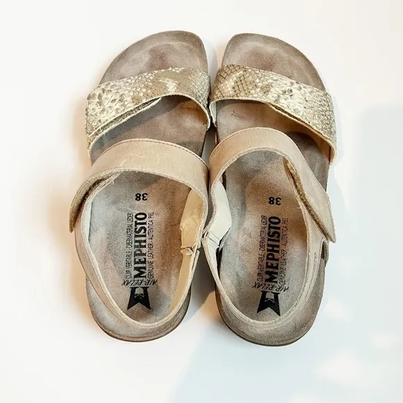 Mephisto  Women’s Agave Ankle Strap Sandals Leatehr Snakeprint Size 38 or 8