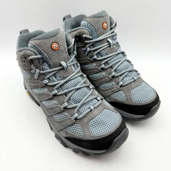 Merrell Womens Moab 3 Mid Hiking Boots US 7.5 Wide EU 38 Blue Waterproof NIB