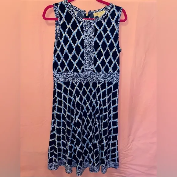 Michael Korn Navy Blue Dress White Sleeveless Midi Dress